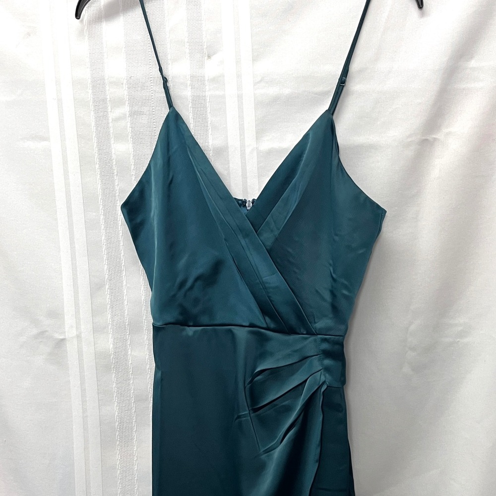 Lulus Women Quite Likely Teal Satin Wrap Dress XS Formal Cocktail Going Out HOCO - Picture 14 of 15